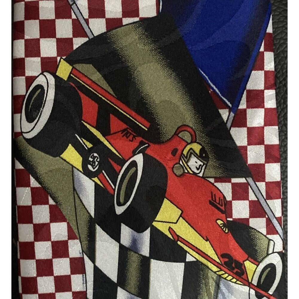 Vintage Gold City Hand Made Race Car Checkered 100% Silk Neck Tie - Picture 3 of 3